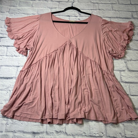 Kori Blush Ruffle Sleeve Vneck Blouse - Picture 5 of 8